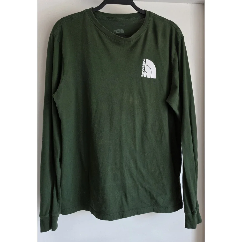 The North Face Long Sleeve T-Shirt Green Graphic Cotton Tee Casual Crew